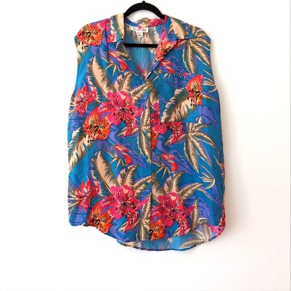 100% silk tropical hawaiian sleeveless top - Picture 1 of 4